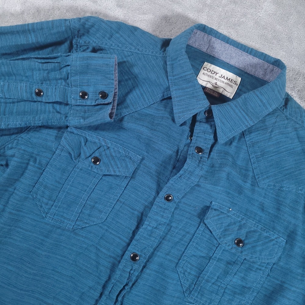 Cody James Western Shirt Mens XL Turquoise Green Pearl Snap Long Sleeve Flannel‎